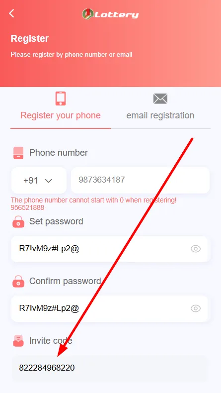 Add a 1 Lottey Invite Code 